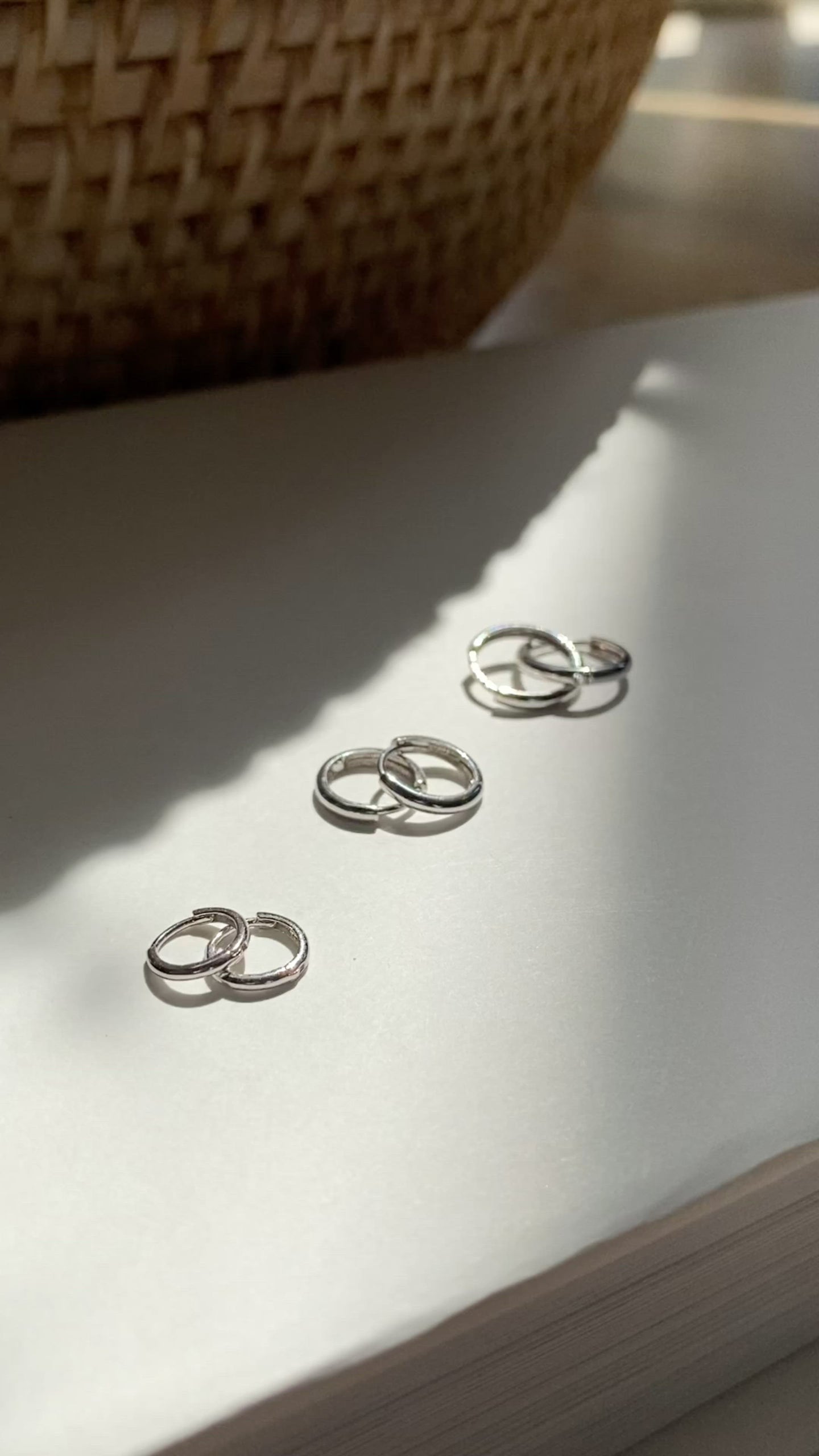 14K White Gold Polished Huggie Hoops | 3 Sizes